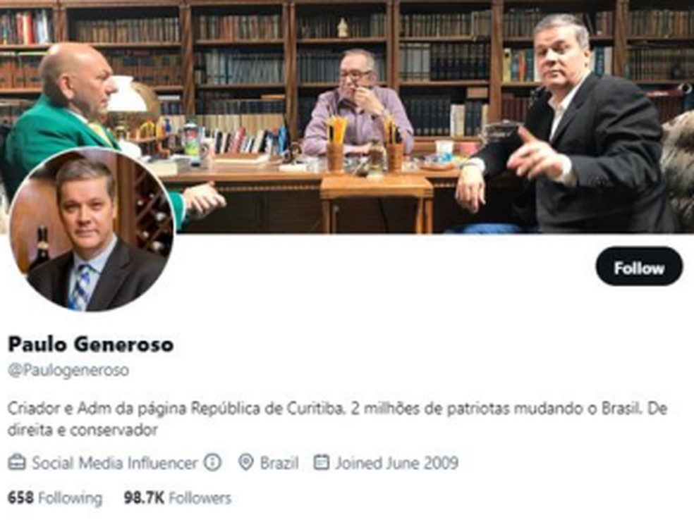 Perfil de Paulo Generoso no X, hoje indisponível no X — Foto: Reprodução/PF