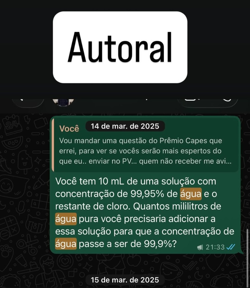 Enem: questão sobre concentração de Edcley Teixeira — Foto: Reprodução