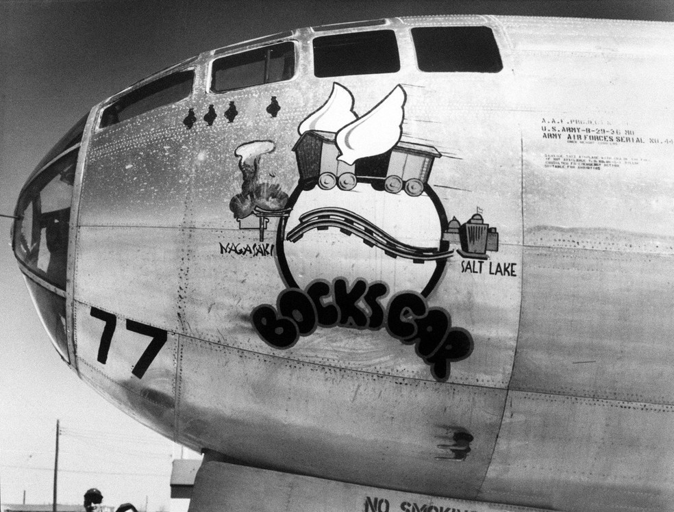 Avião Militar Americano Apelido de Bockscar, Que Lançou A Bomba Atômica Sobre Nagasaki, Japão, Em 9 De Agosto de 1945, there is no last Da Segunda Guerra Mundial. - Foto: AFP