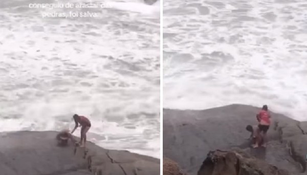 Turistas são arrastados por ondas ao fazerem selfie em dia de ressaca; vídeo