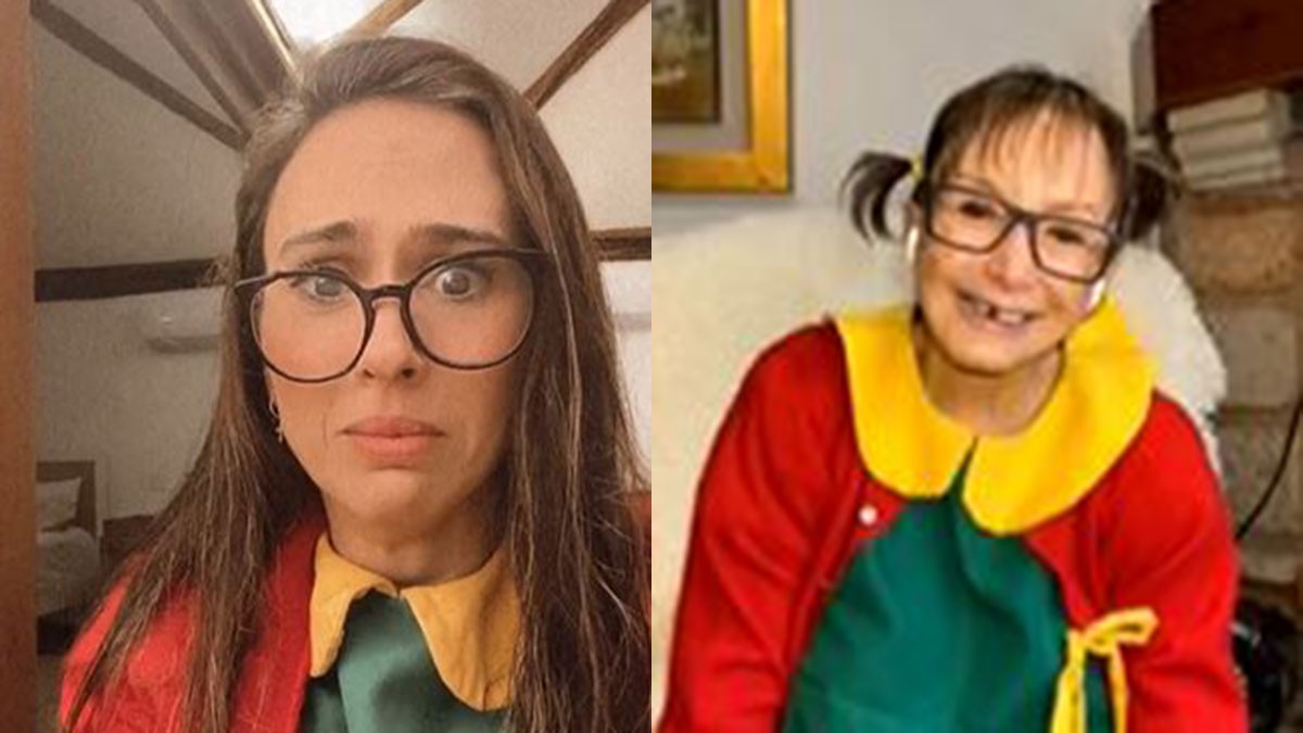 Fã de Chaves, Tatá Werneck se emocionou muito em uma live com a atriz mexicana Maria Antonieta de las Nieves, a Chiquinha — Foto: Reprodução