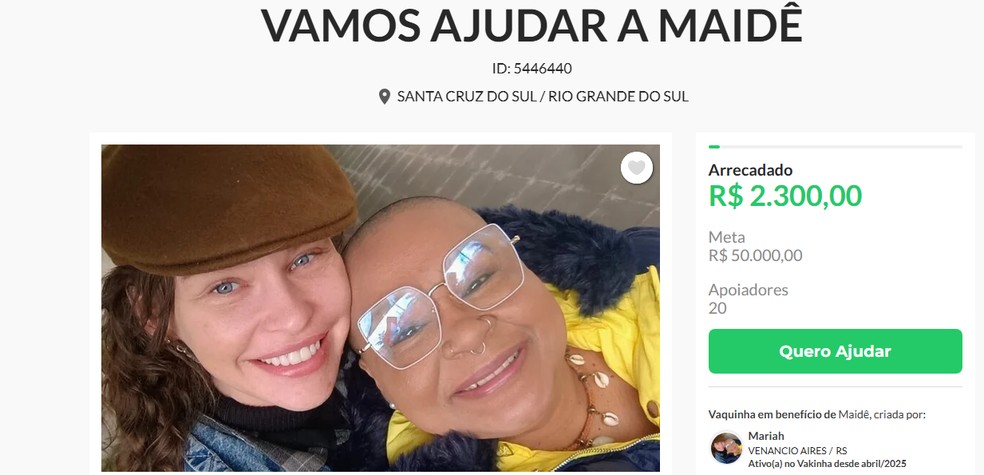 Campanha online busca apoio para cobrir custos do tratamento em centro de referência na América Latina; — Foto: Reprodução