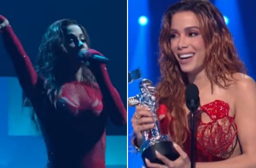 Anitta foi a primeira artista solo brasileira a vencer no VMAs — Foto: MTV / Reprodução