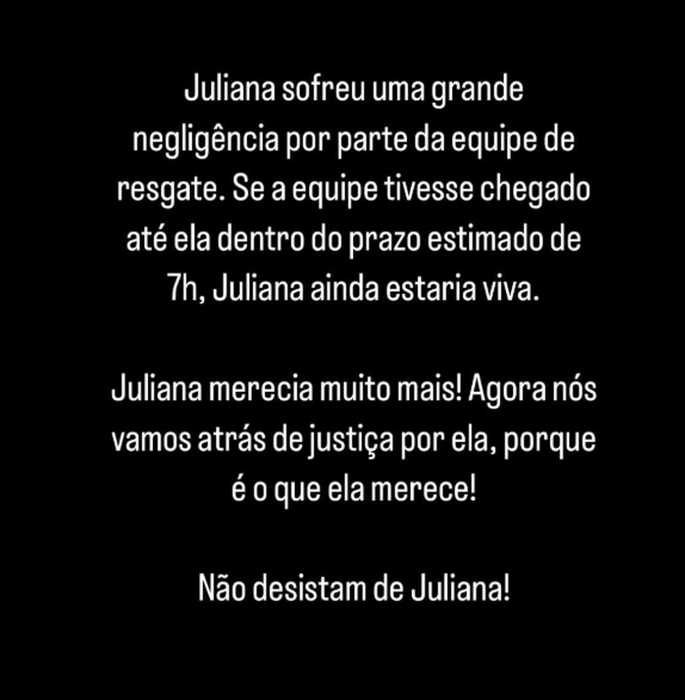 Em um post no Instagram, família de Juliana diz que jovem ainda estaria viva — Foto: Reprodução/ redes sociais