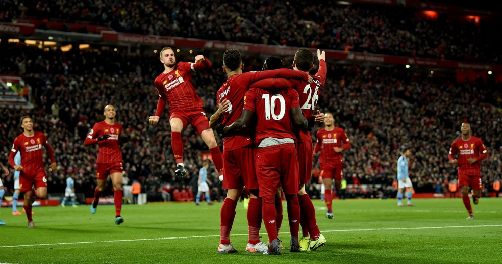 Sadio Mané comemora gol do Liverpool contra o Manchester City — Foto: Glenn Pice/Liverpool FC