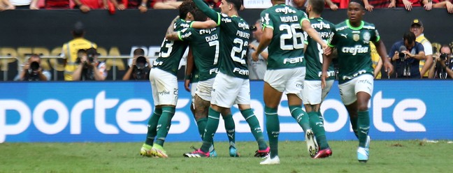 Palmeiras virou contra o Flamengo, venceu por 4 a 3 e venceu a Supercopa 2023 — Foto: Sergio Lima/AFP
