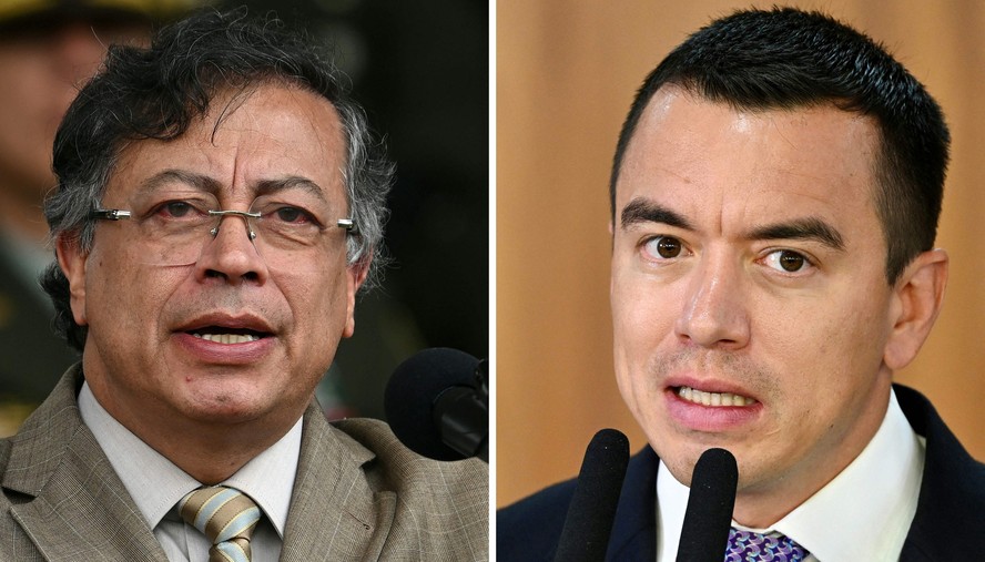 O presidente do Equador Daniel Noboa durante pronunciamento sobre segurança nacional e crise na fronteira.