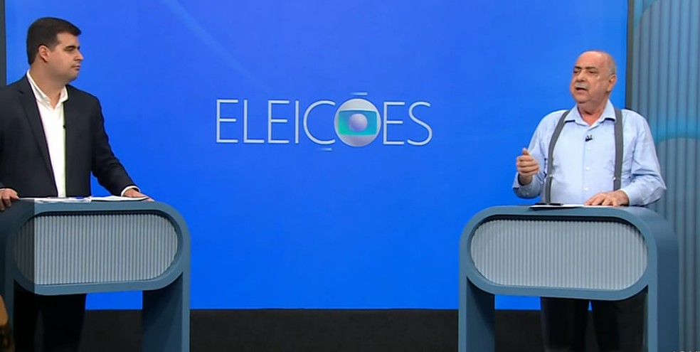 Bruno Engler (PL) e Fuad Noman (PSD) em debate na TV Globo — Foto: Reprodução/ Globo