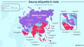 Mapa do SpaSeekers.com mostra a etiqueta para a sauna na Ásia — Foto: Reprodução / SpaSeekers.com