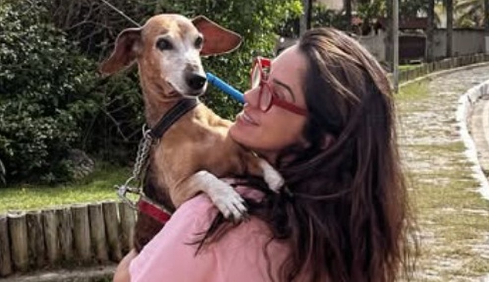 Cadela Xena ao lado da tutora Talita Veloso — Foto: Arquivo pessoal