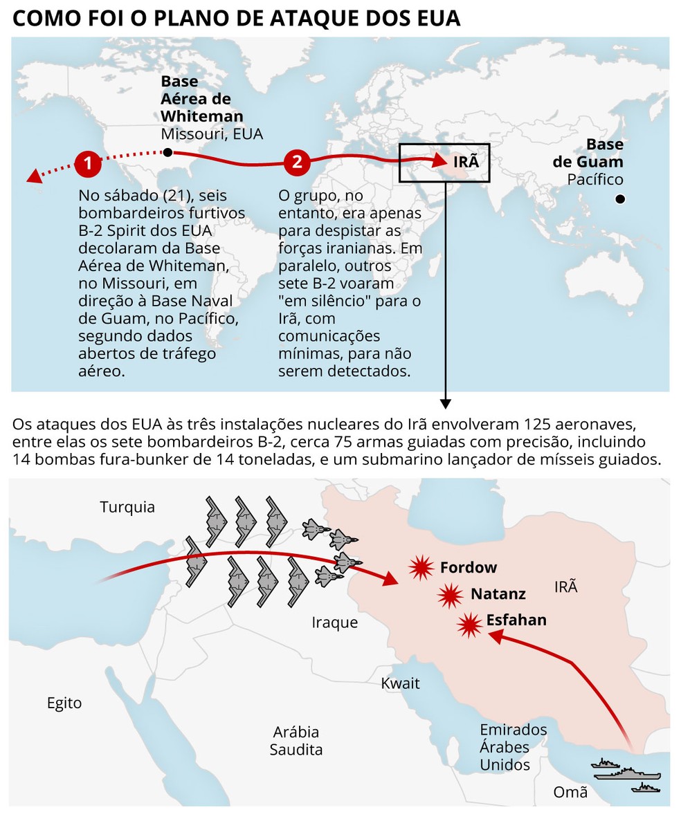 Mapa mostra como foi o plano de ataque dos Estados Unidos contra o Irã — Foto: Arte O Globo