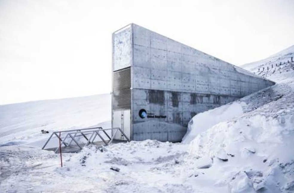 Câmara Global de Sementes de Svalbard, localizada na Noruega, tem como objetivo preservar a diversidade genética das plantas de cultivo mais importantes do mundo — Foto: ANNA-KARIN NILSSON/EXPTT NYHETSBYRÅNTT News Agency via AFP