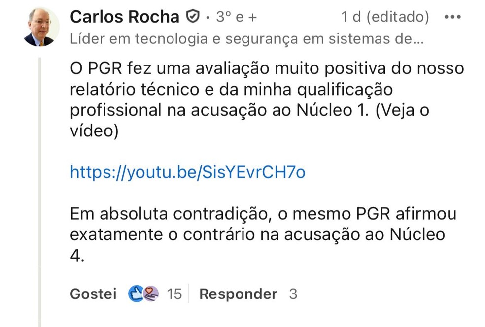 Carlos Rocha se defende no LinkedIn