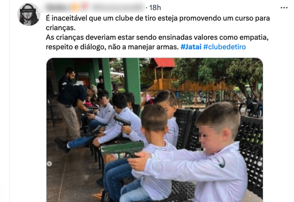 'Inaceitável', reagiu usuária de rede social sobre curso de tiro para crianças em Goiás — Foto: Reprodução