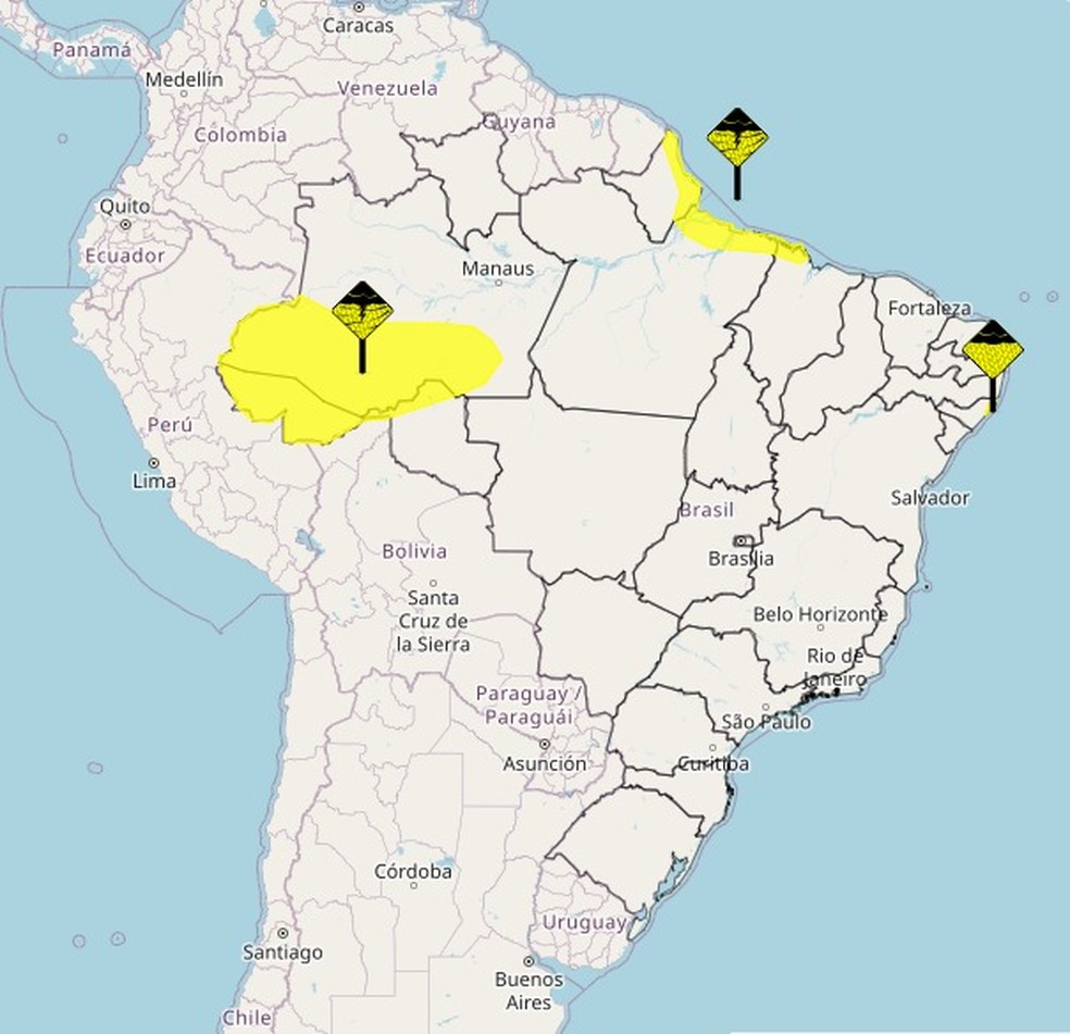 Alertas do Inmet para esta quarta-feira (6) — Foto: Reprodução / Inmet