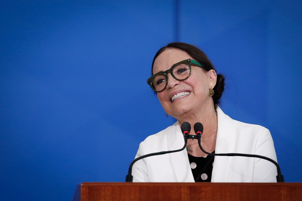 Regina Duarte no Palácio do Planalto em 4 de março de 2020, quando assumiu posto de secretária especial de Cultura, no qual permaneceu por dois meses — Foto: Pablo Jacob