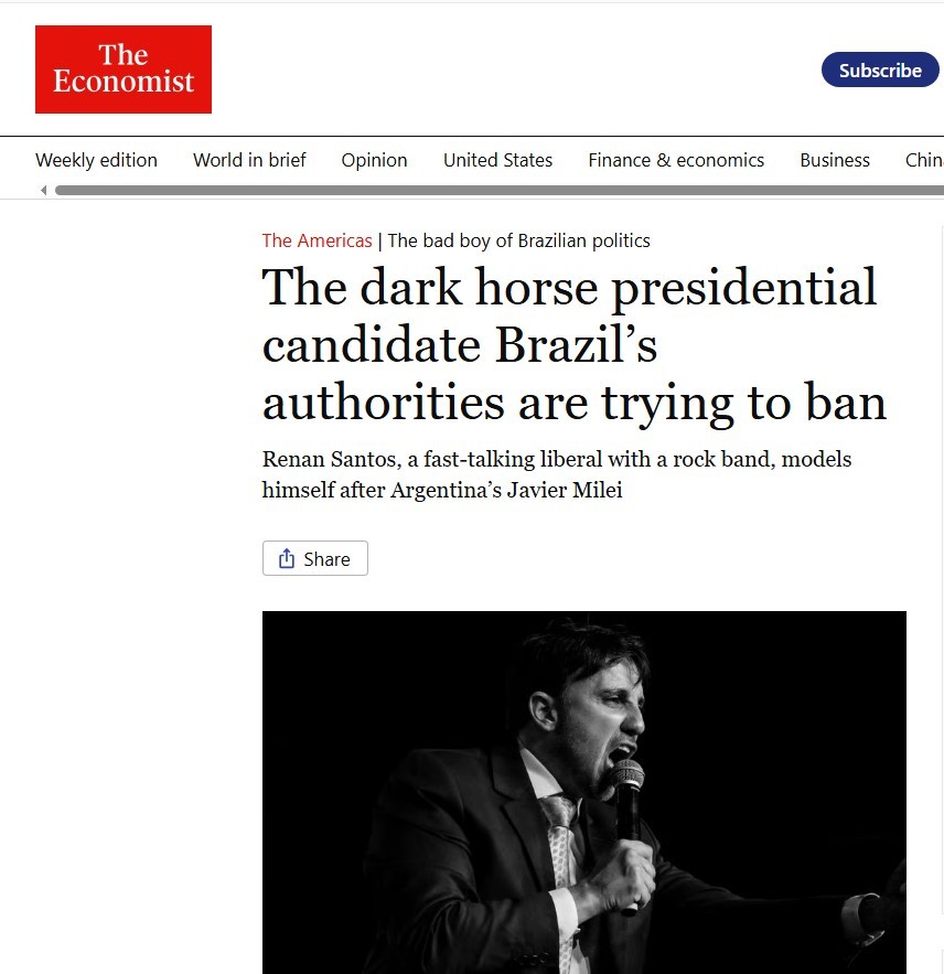 The Economist compara Renan Santos a Milei e destaca 
