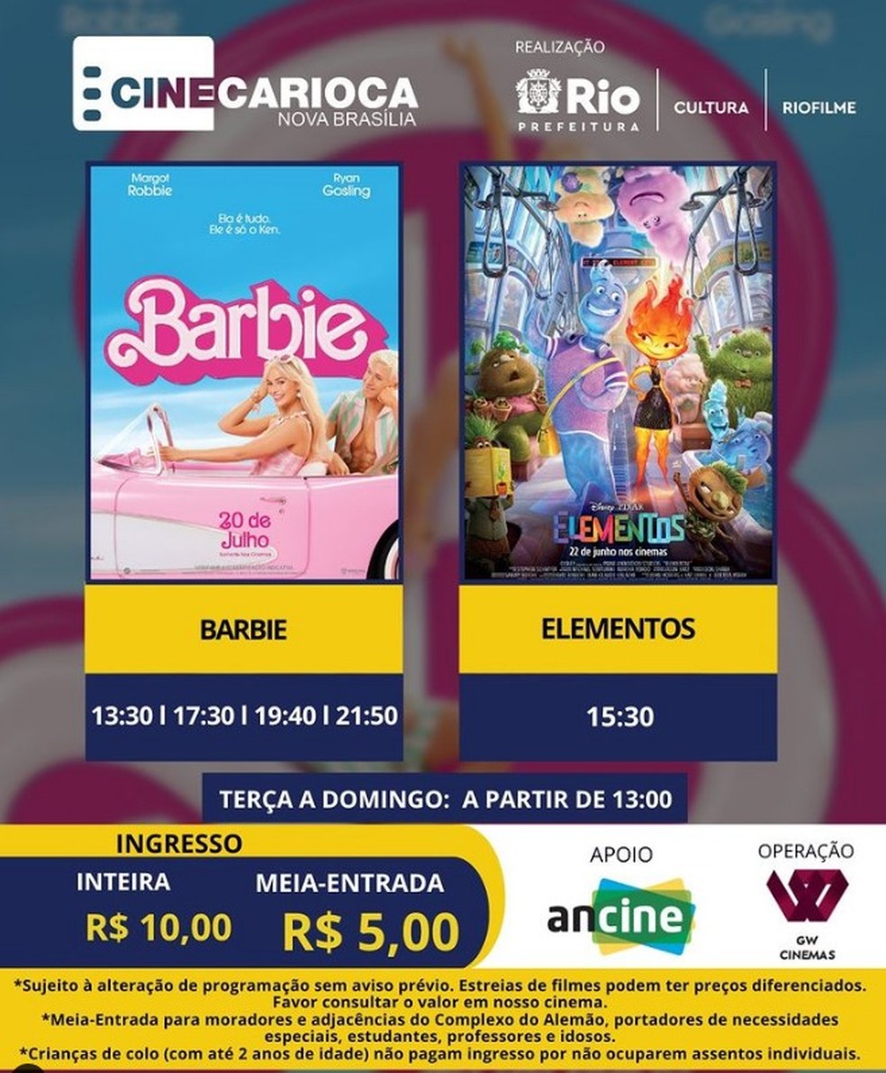 Prefeitura do Rio colocará ingressos do filme Barbie a R$5, no Complexo do Alemão, na zona norte  — Foto: Divulgação