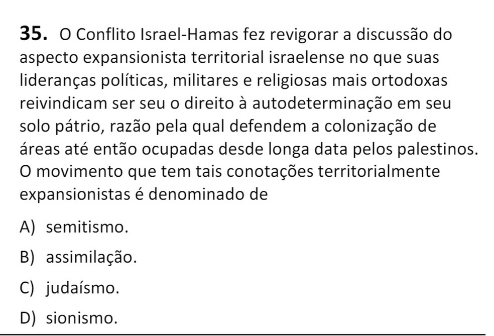 Questão do vestibular de 2024.2 da UECE é acusada de antissemitismo  Foto: Reprodução