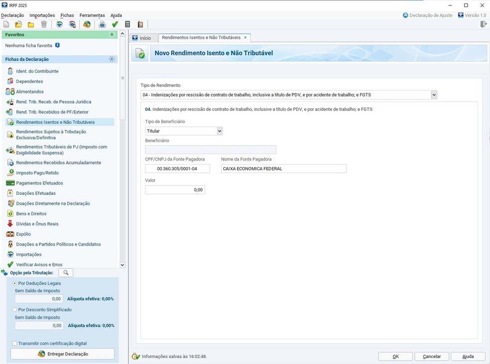 Veja como declarar verba rescisória do FGTS no Imposto de Renda — Foto: Reprodução / IRPF 2025