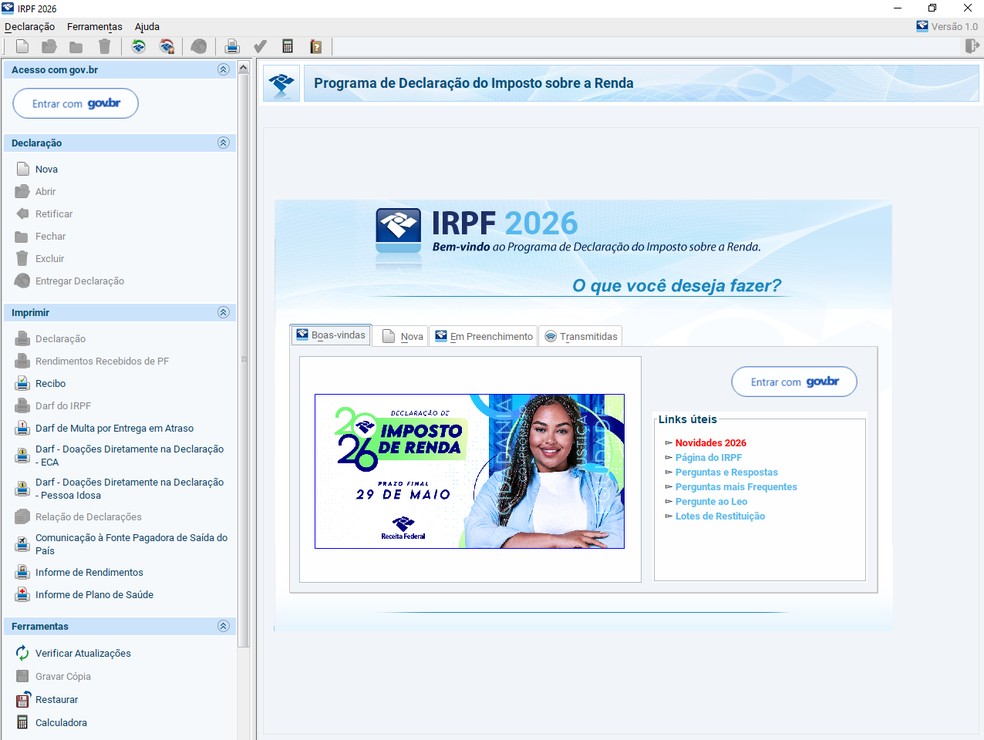 Home do programa IRPF 2026 — Foto: Reprodução