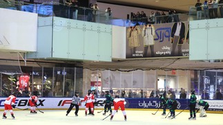 Diante de um público misto e apaixonado, duas equipes de hóquei no gelo se enfrentam em uma pista ultramoderna em Teerã — Foto: Atta Kenare/AFP
