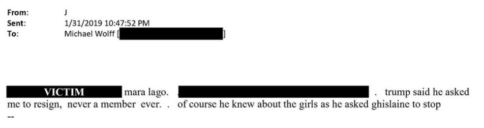 Mensagem enviada por Jeffrey Epstein a Michael Wolff - Foto: Reproduo