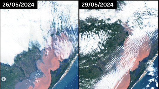 Mancha de sedimentos da Lagoa dos Patos avança pelo Atlântico em novas imagens de satélite