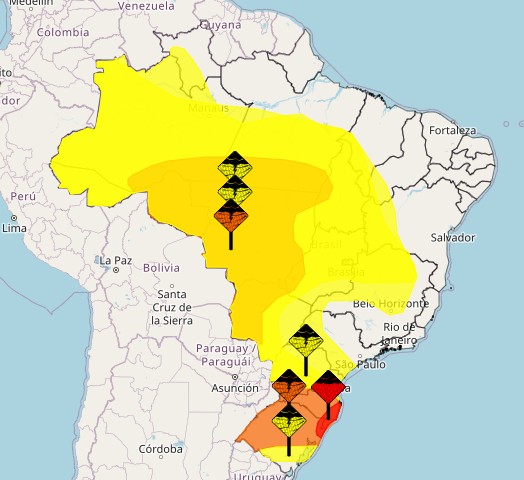 Inmet tem alerta de maior intensidade para chuvas no Sul, demais regiões também terão mau tempo; veja