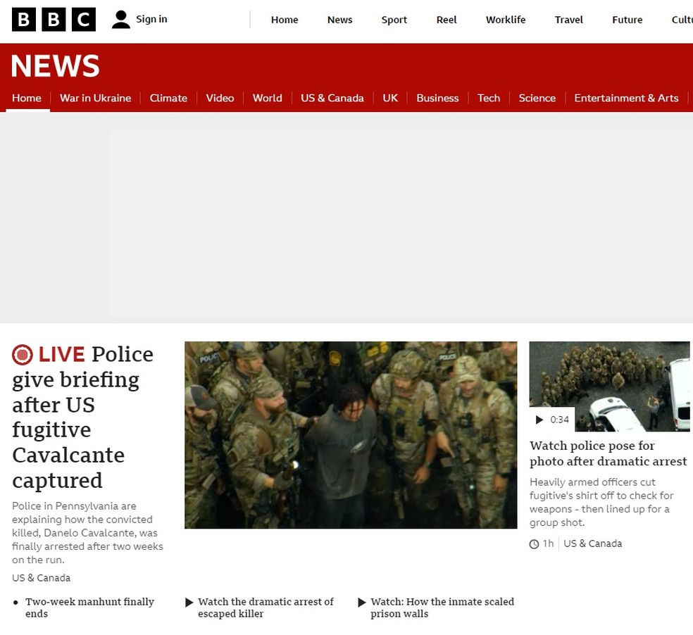 Prisão de Danilo Cavalcante estampam capa do site da BBC News — Foto: Reprodução
