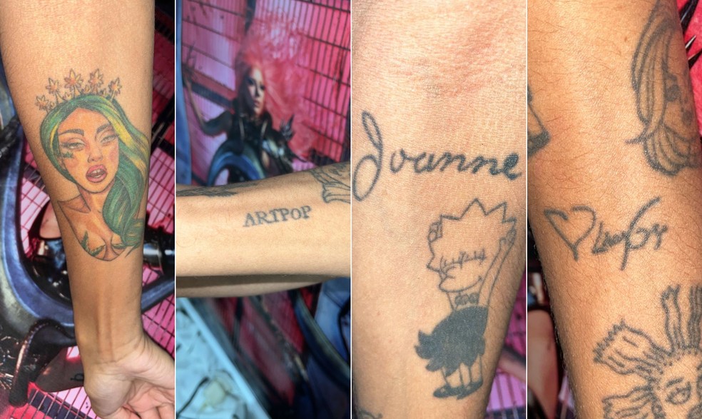 Luan de Oliveira, fã da Lady Gaga, tem cinco tatuagens inspiradas na cantora — Foto: Reprodução