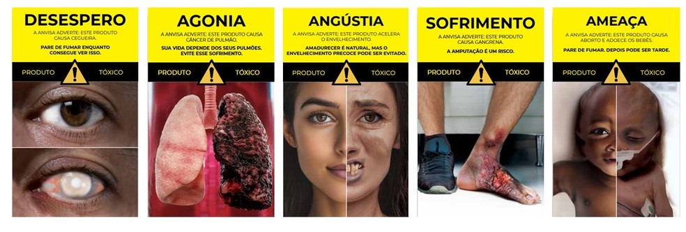 Novas advertências para embalagens de tabaco. — Foto: Anvisa