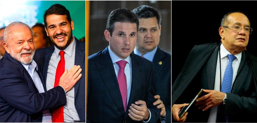 Lula com Messias, indicado para o STF; Motta e Alcolumbre e o ministro do Supremo Gilmar Mendes