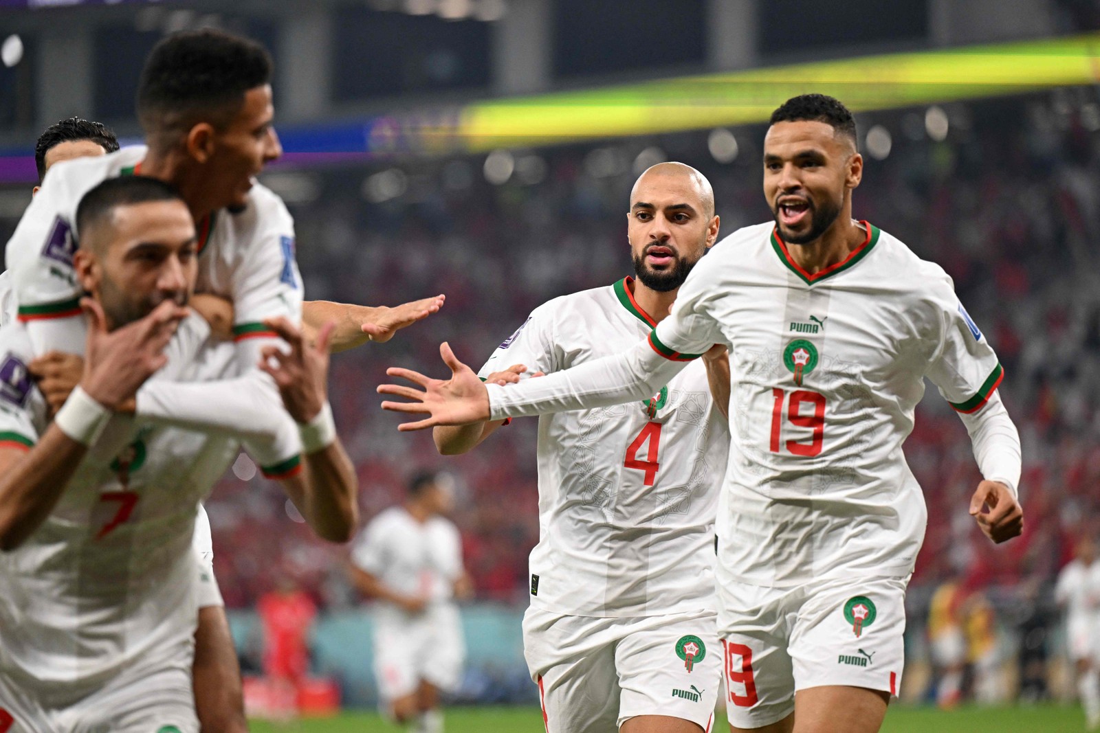 Youssef En-Nesyri comemora segundo gol do Marrocos contra o Canadá — Foto: NATALIA KOLESNIKOVA/AFP