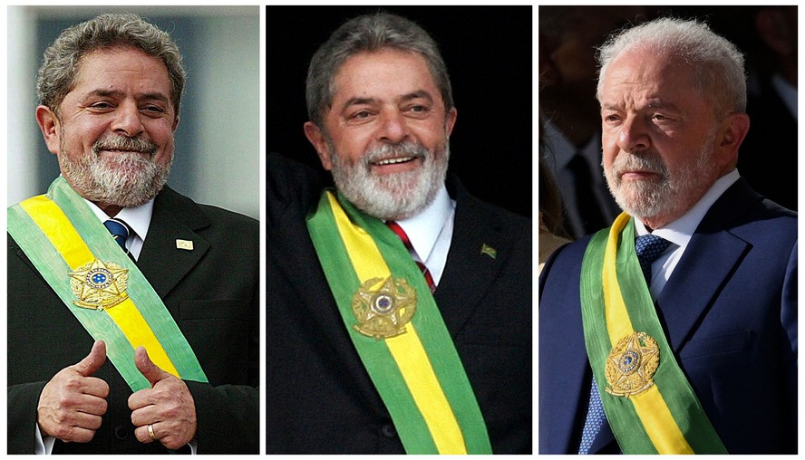 Lula ao tomar posse em 2003. 2007 e em 2023
