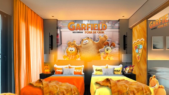 'Garfield – fora de casa' inspira experiência em hotel, lasanha e bebida com chocolate; confira