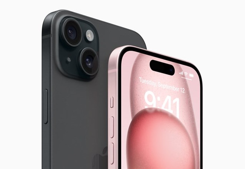 iPhone 15 e 15 Plus; Modelo chega também na cor rosa — Foto: Reprodução/Apple