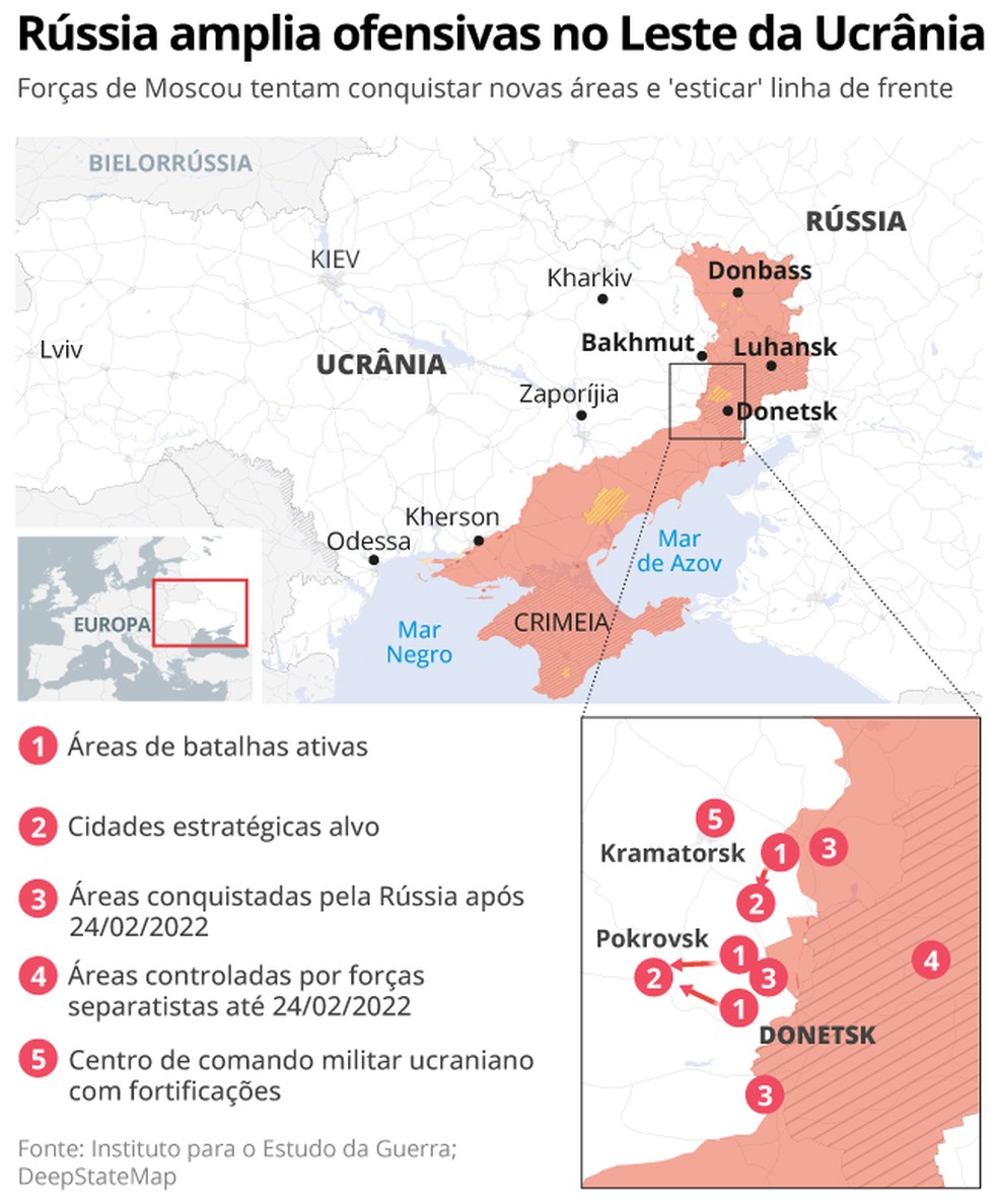 Rússia amplia ofensivas no Leste da Ucrânia — Foto: Arte/O GLOBO