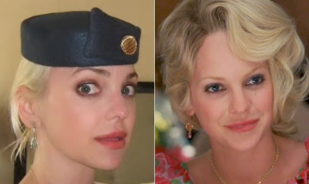 Anna Faris em post no Instagram, em 2024, e em cena no filme "O segredo de Brokeback Mountain" — Foto: Reprodução / Instagram