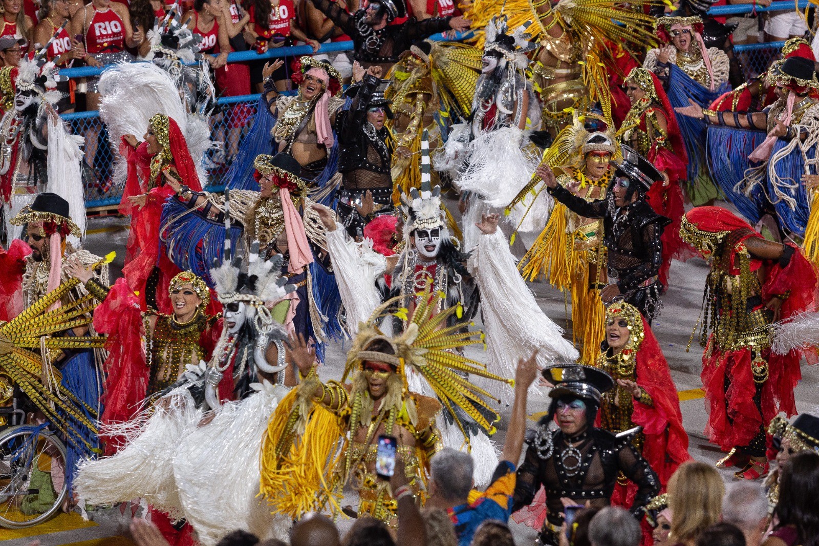 Ala 'Bota pra ferver' da Imperatriz Leopoldinense conquista Estandarte de Ouro de melhor ala do carnaval 2026. Homenageado, Ney Matogrosso teve suas fases retratadas — Foto: Júlia Aguiar/ Agência O Globo