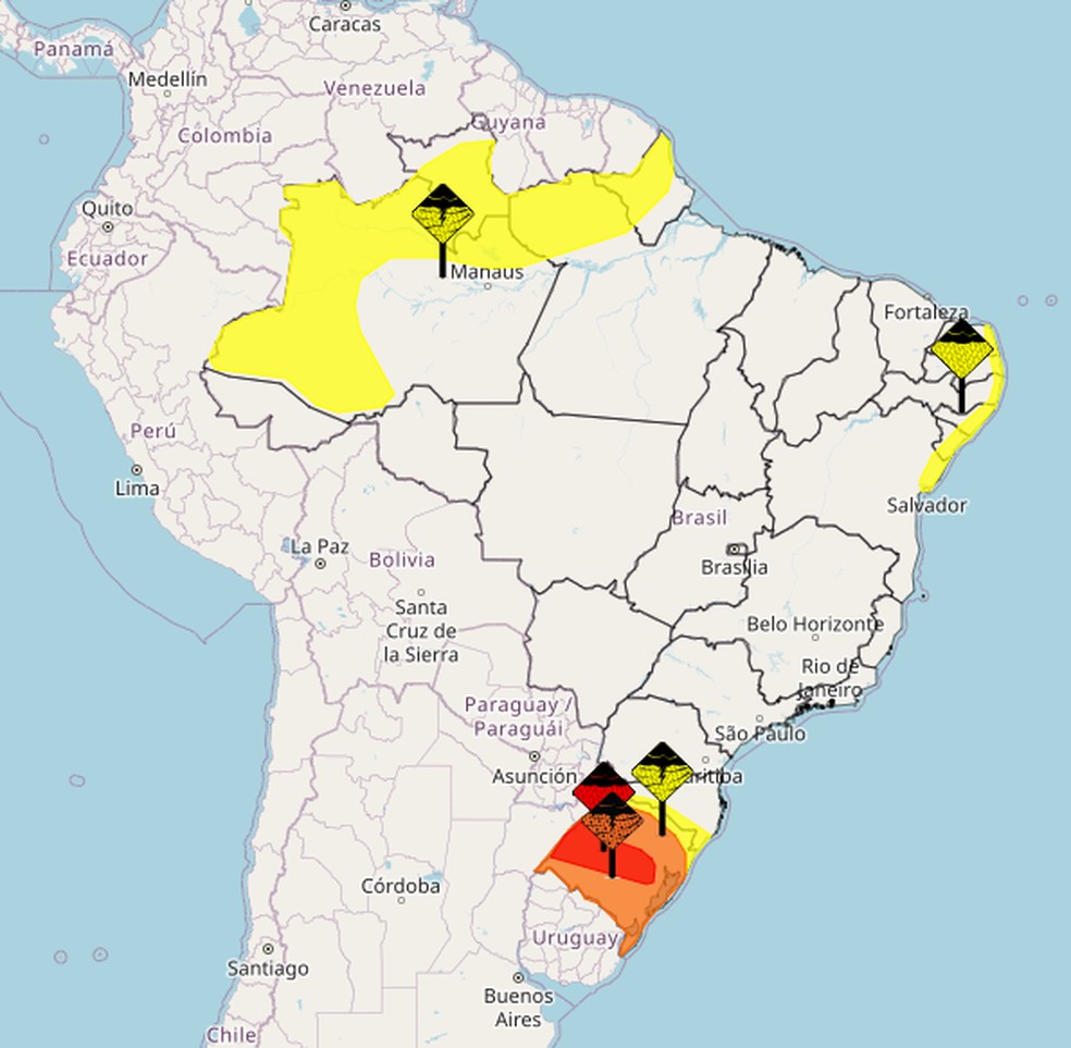 Alertas do Inmet para esta quarta-feira (18/06) — Foto: Reprodução/Inmet
