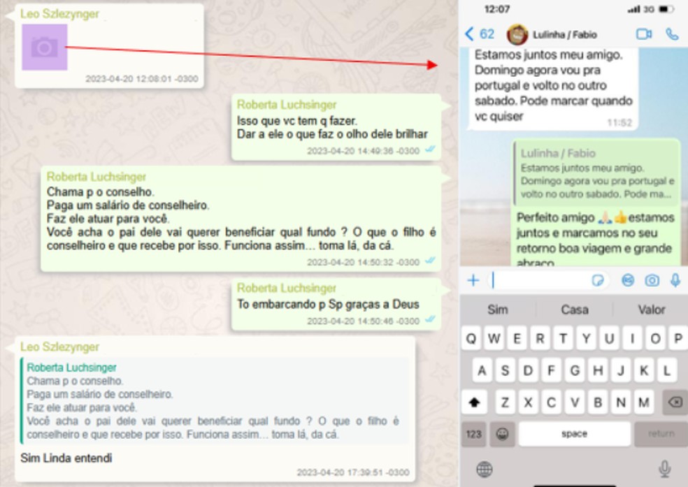 'Funciona assim... toma lá, da cá', escreveu Roberta Luchsinger ao propor a diretor da Unigel a contratação de Fábio Luís da Silva, o Lulinha, como conselheiro de fundo da empresa — Foto: Reprodução