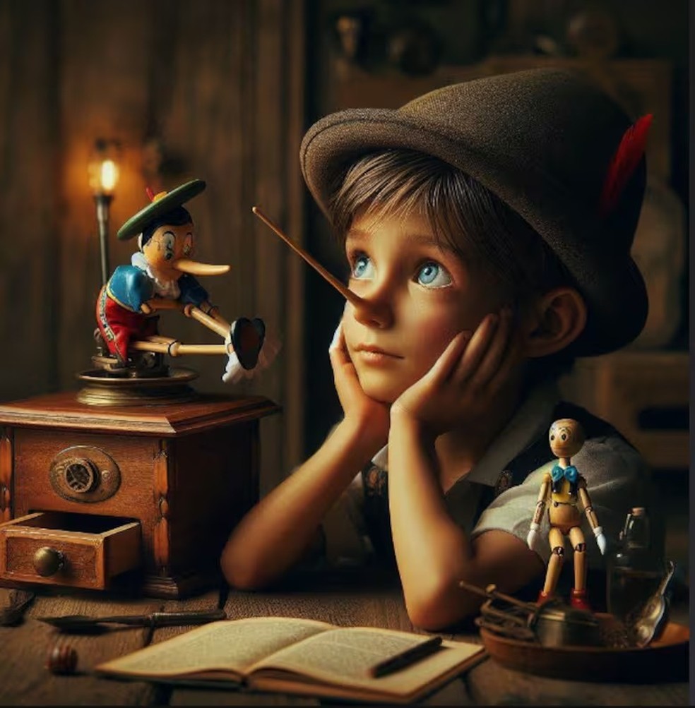 Como seria o Pinóquio na vida real, segundo a inteligência artificial? — Foto: Copilot