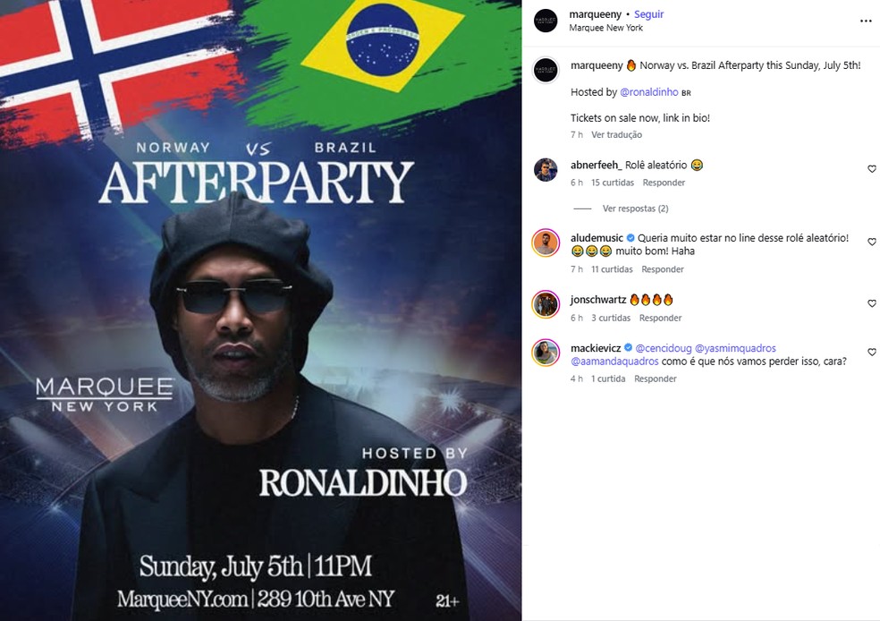 Rolê aleatório': Ronaldinho Gaúcho será anfitrião de 'after' do