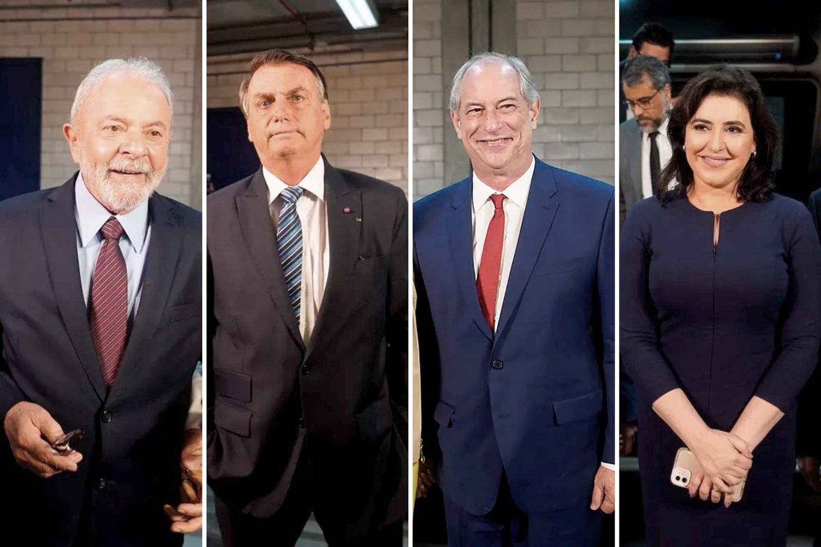 Mosaico com a chegada dos candidatos para o debate na TV Globo — Foto: Reprodução / TV Globo