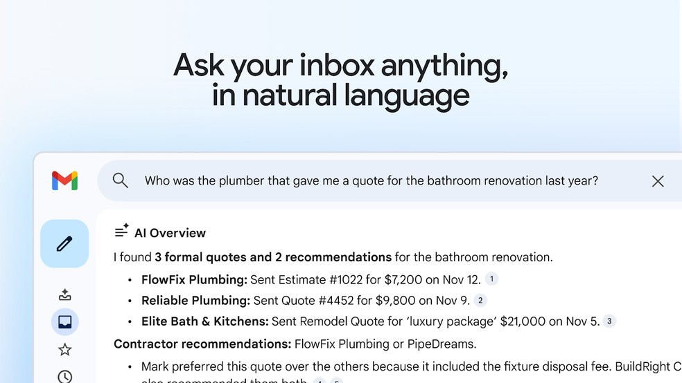 Novas ferramentas de IA no Gmail — Foto: Divulgação/Google