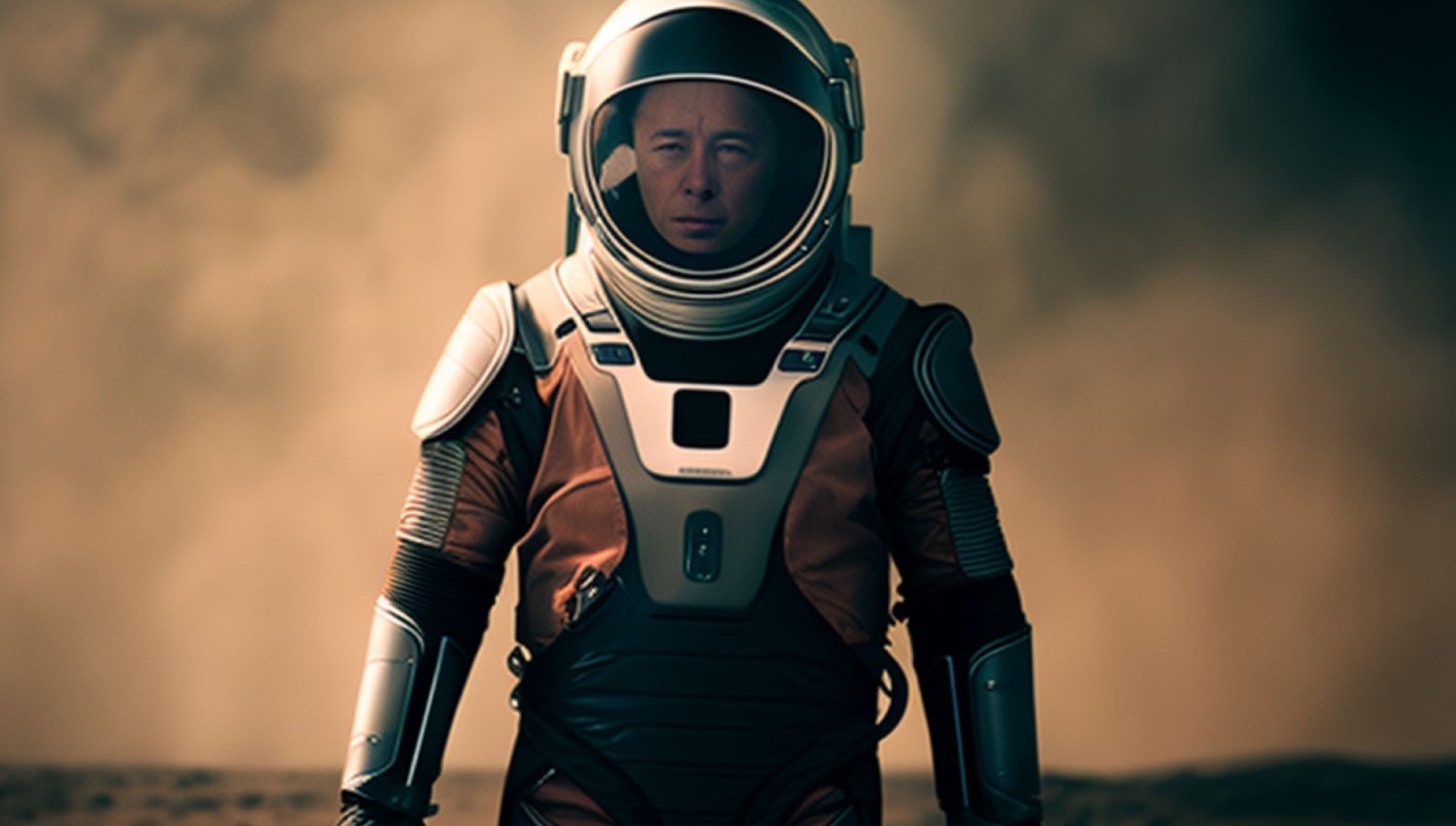 O empresário Elon Musk em Marte  — Foto: Midjourney