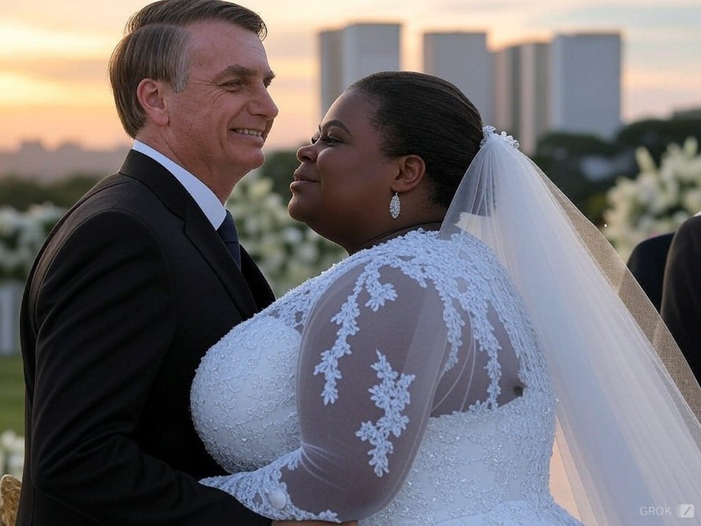 Montagem de um casamento entre Jair Bolsonaro e Jojo Todynho — Foto: Reprodução