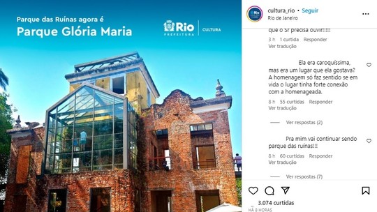 Parque Glória Maria: moradores de Santa Teresa criticam mudança de nome do Parque das Ruínas