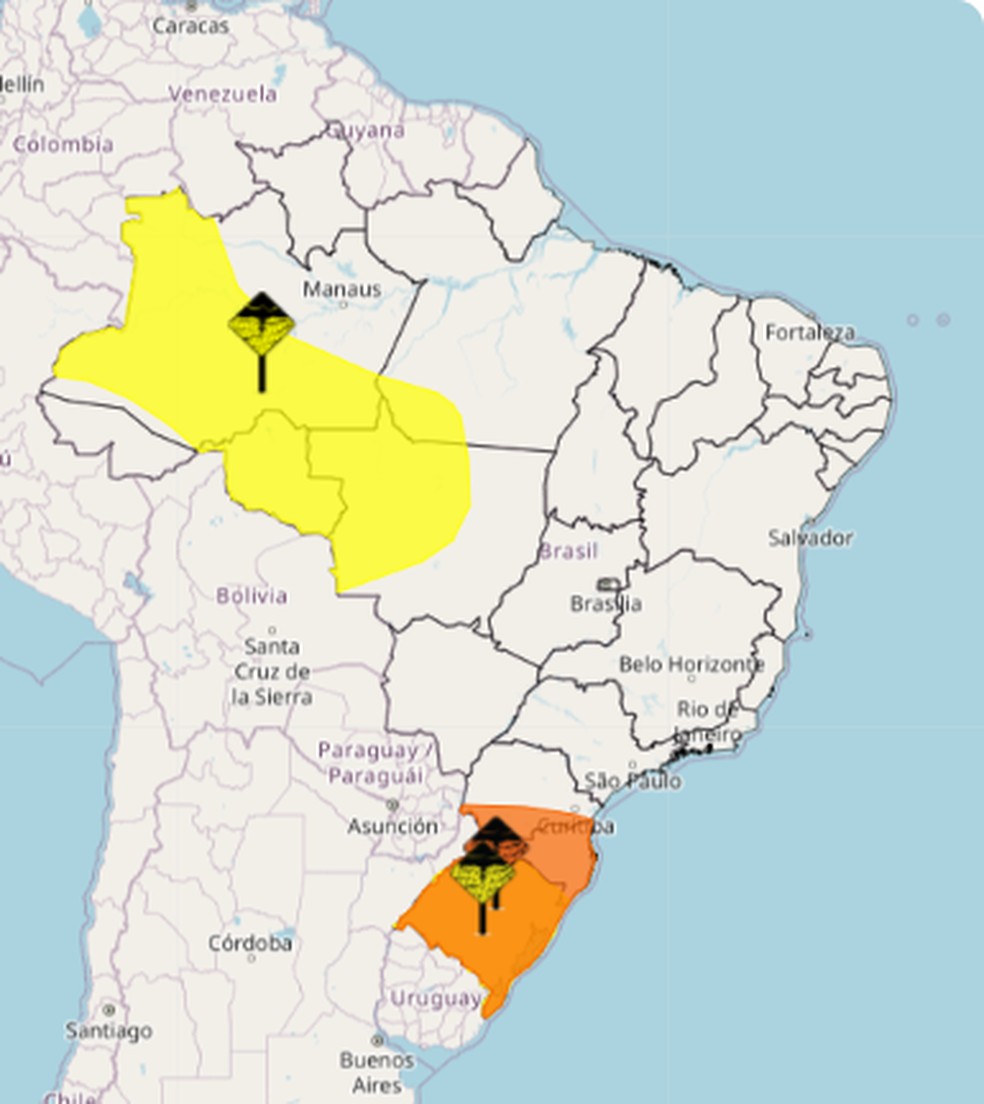 Alertas do Inmet para este sábado (19) — Foto: Reprodução / Inmet